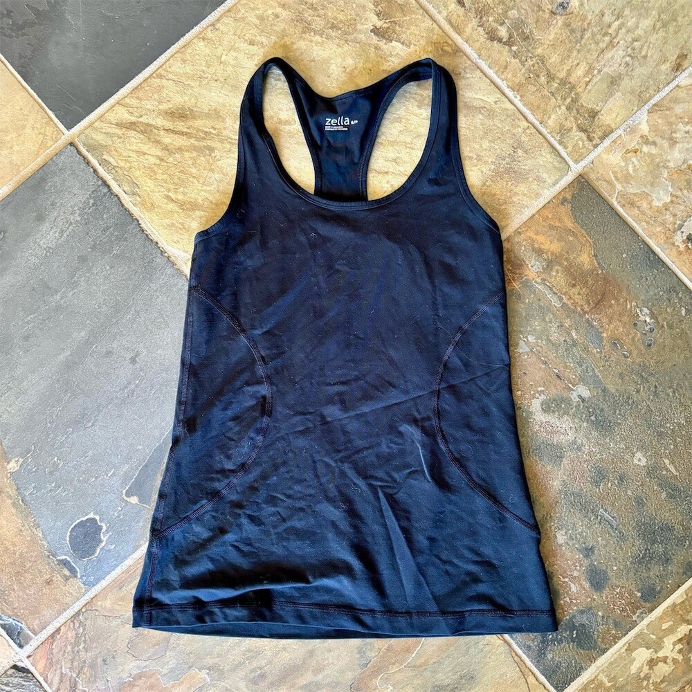 Zella Tank Top Womens Size S Petite Black Racerback Built-In Bra